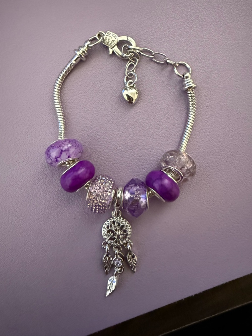 Purple European Charm Bracelet with Dreamcatcher Pendant
